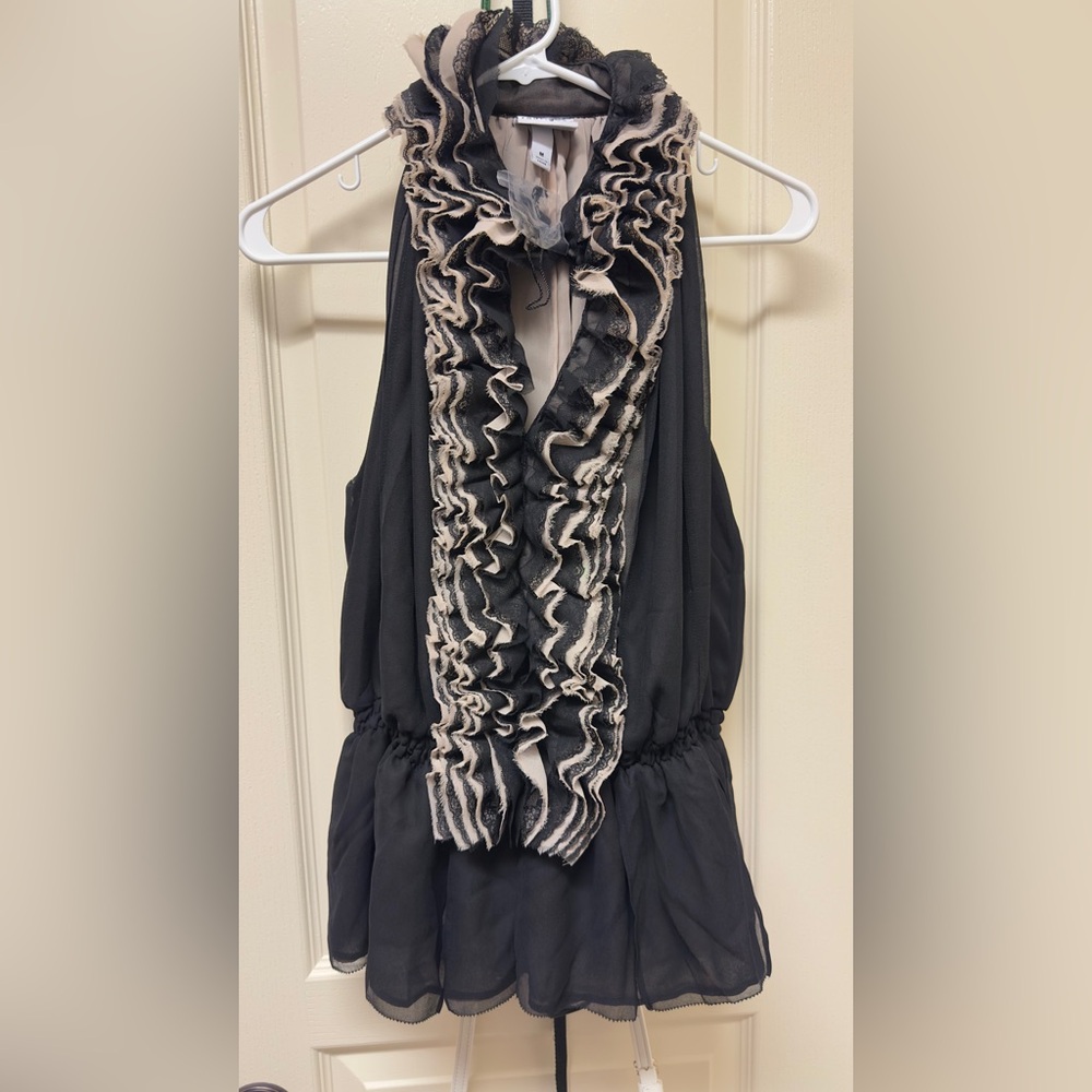 Robert Rodriguez Black and White Ruffled Blouse